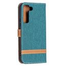 For Samsung Galaxy S22 5G Color Matching Denim Texture Leather Case with Holder & Card Slots & Wallet & Lanyard(Green)