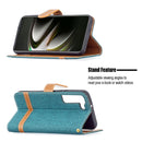 For Samsung Galaxy S22 5G Color Matching Denim Texture Leather Case with Holder & Card Slots & Wallet & Lanyard(Green)