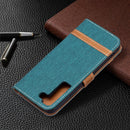 For Samsung Galaxy S22 5G Color Matching Denim Texture Leather Case with Holder & Card Slots & Wallet & Lanyard(Green)