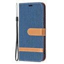 For Samsung Galaxy S22 5G Color Matching Denim Texture Leather Case with Holder & Card Slots & Wallet & Lanyard(Dark Blue)