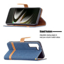 For Samsung Galaxy S22 5G Color Matching Denim Texture Leather Case with Holder & Card Slots & Wallet & Lanyard(Dark Blue)