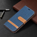For Samsung Galaxy S22 5G Color Matching Denim Texture Leather Case with Holder & Card Slots & Wallet & Lanyard(Dark Blue)