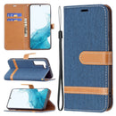 For Samsung Galaxy S22 5G Color Matching Denim Texture Leather Case with Holder & Card Slots & Wallet & Lanyard(Dark Blue)