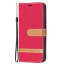 For Samsung Galaxy S22 5G Color Matching Denim Texture Leather Case with Holder & Card Slots & Wallet & Lanyard(Red)