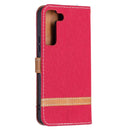 For Samsung Galaxy S22 5G Color Matching Denim Texture Leather Case with Holder & Card Slots & Wallet & Lanyard(Red)