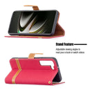 For Samsung Galaxy S22 5G Color Matching Denim Texture Leather Case with Holder & Card Slots & Wallet & Lanyard(Red)