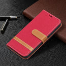 For Samsung Galaxy S22 5G Color Matching Denim Texture Leather Case with Holder & Card Slots & Wallet & Lanyard(Red)