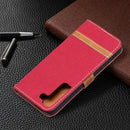 For Samsung Galaxy S22 5G Color Matching Denim Texture Leather Case with Holder & Card Slots & Wallet & Lanyard(Red)