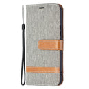 For Samsung Galaxy S22 5G Color Matching Denim Texture Leather Case with Holder & Card Slots & Wallet & Lanyard(Grey)