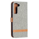 For Samsung Galaxy S22 5G Color Matching Denim Texture Leather Case with Holder & Card Slots & Wallet & Lanyard(Grey)