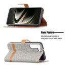 For Samsung Galaxy S22 5G Color Matching Denim Texture Leather Case with Holder & Card Slots & Wallet & Lanyard(Grey)