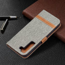 For Samsung Galaxy S22 5G Color Matching Denim Texture Leather Case with Holder & Card Slots & Wallet & Lanyard(Grey)