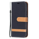 For Samsung Galaxy S22 5G Color Matching Denim Texture Leather Case with Holder & Card Slots & Wallet & Lanyard(Black)