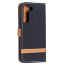 For Samsung Galaxy S22 5G Color Matching Denim Texture Leather Case with Holder & Card Slots & Wallet & Lanyard(Black)