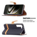 For Samsung Galaxy S22 5G Color Matching Denim Texture Leather Case with Holder & Card Slots & Wallet & Lanyard(Black)