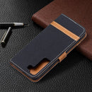For Samsung Galaxy S22 5G Color Matching Denim Texture Leather Case with Holder & Card Slots & Wallet & Lanyard(Black)