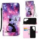 For Samsung Galaxy S22 Ultra 5G Colored Drawing Pattern Plain Weave Leather Phone Case with Holder & Card Slot & Wallet & Lanyard(Baby Panda)