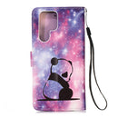 For Samsung Galaxy S22 Ultra 5G Colored Drawing Pattern Plain Weave Leather Phone Case with Holder & Card Slot & Wallet & Lanyard(Baby Panda)