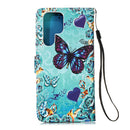 For Samsung Galaxy S22 Ultra 5G Colored Drawing Pattern Plain Weave Leather Phone Case with Holder & Card Slot & Wallet & Lanyard(Heart Butterfly)