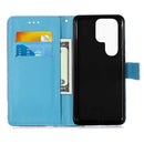 For Samsung Galaxy S22 Ultra 5G Colored Drawing Pattern Plain Weave Leather Phone Case with Holder & Card Slot & Wallet & Lanyard(Tower Butterfly)