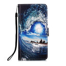 For Samsung Galaxy S22 Ultra 5G Colored Drawing Pattern Plain Weave Leather Phone Case with Holder & Card Slot & Wallet & Lanyard(Ocean Waves and Sun)