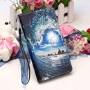 For Samsung Galaxy S22 Ultra 5G Colored Drawing Pattern Plain Weave Leather Phone Case with Holder & Card Slot & Wallet & Lanyard(Ocean Waves and Sun)
