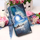 For Samsung Galaxy S22 Ultra 5G Colored Drawing Pattern Plain Weave Leather Phone Case with Holder & Card Slot & Wallet & Lanyard(Ocean Waves and Sun)