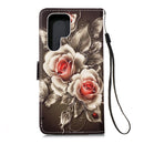 For Samsung Galaxy S22 Ultra 5G Colored Drawing Pattern Plain Weave Leather Phone Case with Holder & Card Slot & Wallet & Lanyard(Rose)