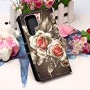 For Samsung Galaxy S22 Ultra 5G Colored Drawing Pattern Plain Weave Leather Phone Case with Holder & Card Slot & Wallet & Lanyard(Rose)