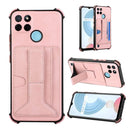 For OPPO Realme C21Y Dream PU + TPU Four-corner Shockproof Phone Back Cover Case with Card Slots & Holder(Rose Gold)