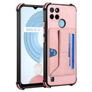 For OPPO Realme C21Y Dream PU + TPU Four-corner Shockproof Phone Back Cover Case with Card Slots & Holder(Rose Gold)