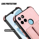 For OPPO Realme C21Y Dream PU + TPU Four-corner Shockproof Phone Back Cover Case with Card Slots & Holder(Rose Gold)