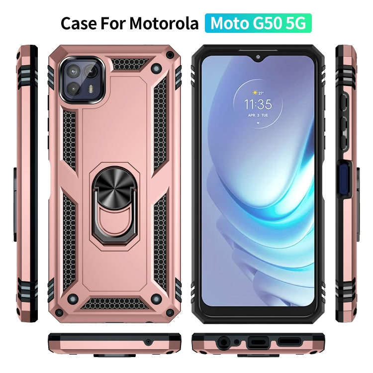 For Motorola Moto G50 5G Shockproof TPU + PC Protective Phone Case with 360 Degree Rotating Holder(Rose Gold)
