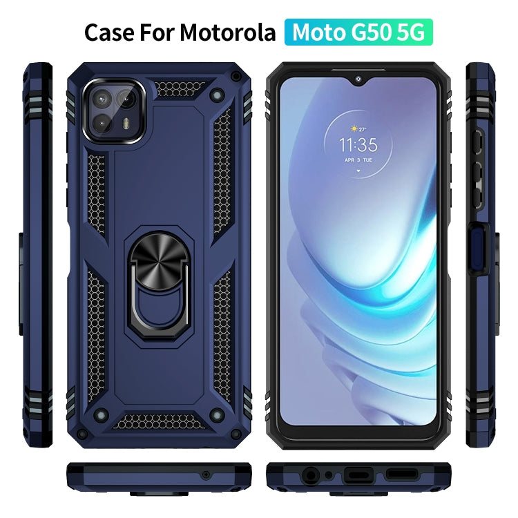 For Motorola Moto G50 5G Shockproof TPU + PC Protective Phone Case with 360 Degree Rotating Holder(Blue)
