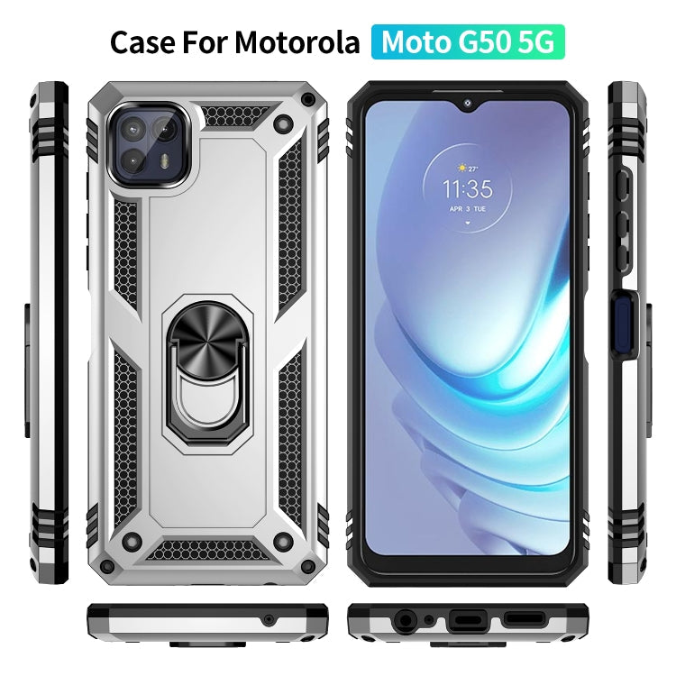 For Motorola Moto G50 5G Shockproof TPU + PC Protective Phone Case with 360 Degree Rotating Holder(Silver)