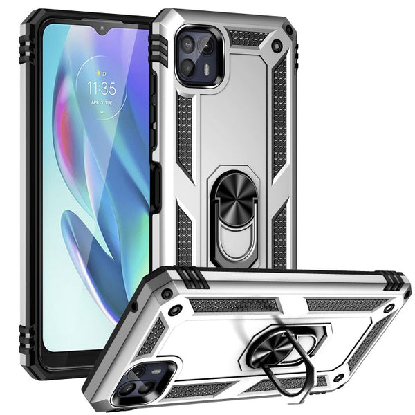 For Motorola Moto G50 5G Shockproof TPU + PC Protective Phone Case with 360 Degree Rotating Holder(Silver)