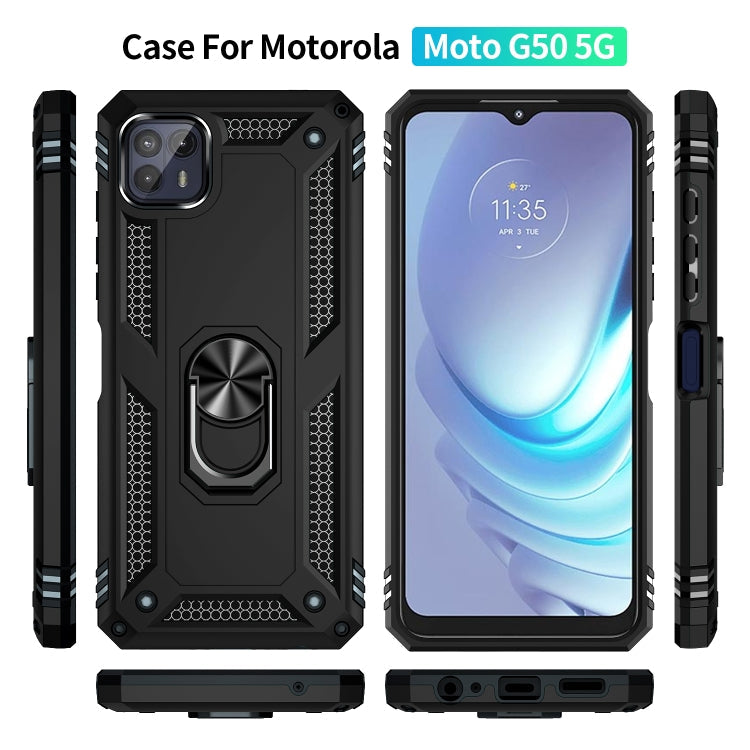 For Motorola Moto G50 5G Shockproof TPU + PC Protective Phone Case with 360 Degree Rotating Holder(Black)