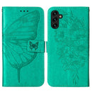 For Samsung Galaxy A13 5G Embossed Butterfly Leather Phone Case with Holder & Card Slot & Wallet & Lanyard(Green)