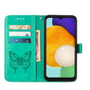 For Samsung Galaxy A13 5G Embossed Butterfly Leather Phone Case with Holder & Card Slot & Wallet & Lanyard(Green)