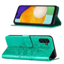 For Samsung Galaxy A13 5G Embossed Butterfly Leather Phone Case with Holder & Card Slot & Wallet & Lanyard(Green)
