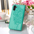 For Samsung Galaxy A13 5G Embossed Butterfly Leather Phone Case with Holder & Card Slot & Wallet & Lanyard(Green)