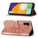 For Samsung Galaxy A13 5G Embossed Butterfly Leather Phone Case with Holder & Card Slot & Wallet & Lanyard(Rose Gold)