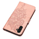 For Samsung Galaxy A13 5G Embossed Butterfly Leather Phone Case with Holder & Card Slot & Wallet & Lanyard(Rose Gold)