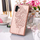 For Samsung Galaxy A13 5G Embossed Butterfly Leather Phone Case with Holder & Card Slot & Wallet & Lanyard(Rose Gold)
