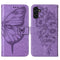 For Samsung Galaxy A13 5G Embossed Butterfly Leather Phone Case with Holder & Card Slot & Wallet & Lanyard(Purple)