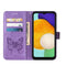 For Samsung Galaxy A13 5G Embossed Butterfly Leather Phone Case with Holder & Card Slot & Wallet & Lanyard(Purple)