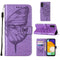 For Samsung Galaxy A13 5G Embossed Butterfly Leather Phone Case with Holder & Card Slot & Wallet & Lanyard(Purple)