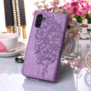 For Samsung Galaxy A13 5G Embossed Butterfly Leather Phone Case with Holder & Card Slot & Wallet & Lanyard(Purple)