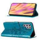For Samsung Galaxy S22 Ultra 5G Embossed Butterfly Leather Phone Case with Holder & Card Slot & Wallet & Lanyard(Blue)
