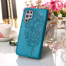 For Samsung Galaxy S22 Ultra 5G Embossed Butterfly Leather Phone Case with Holder & Card Slot & Wallet & Lanyard(Blue)